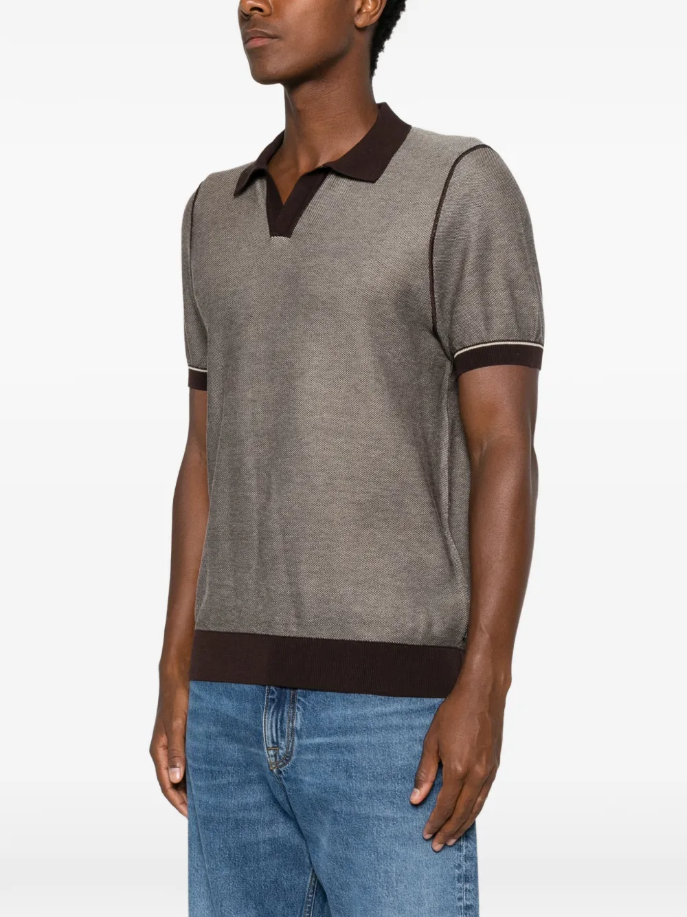 BOSS H-Narciso T-shirt met open kraag Bruin