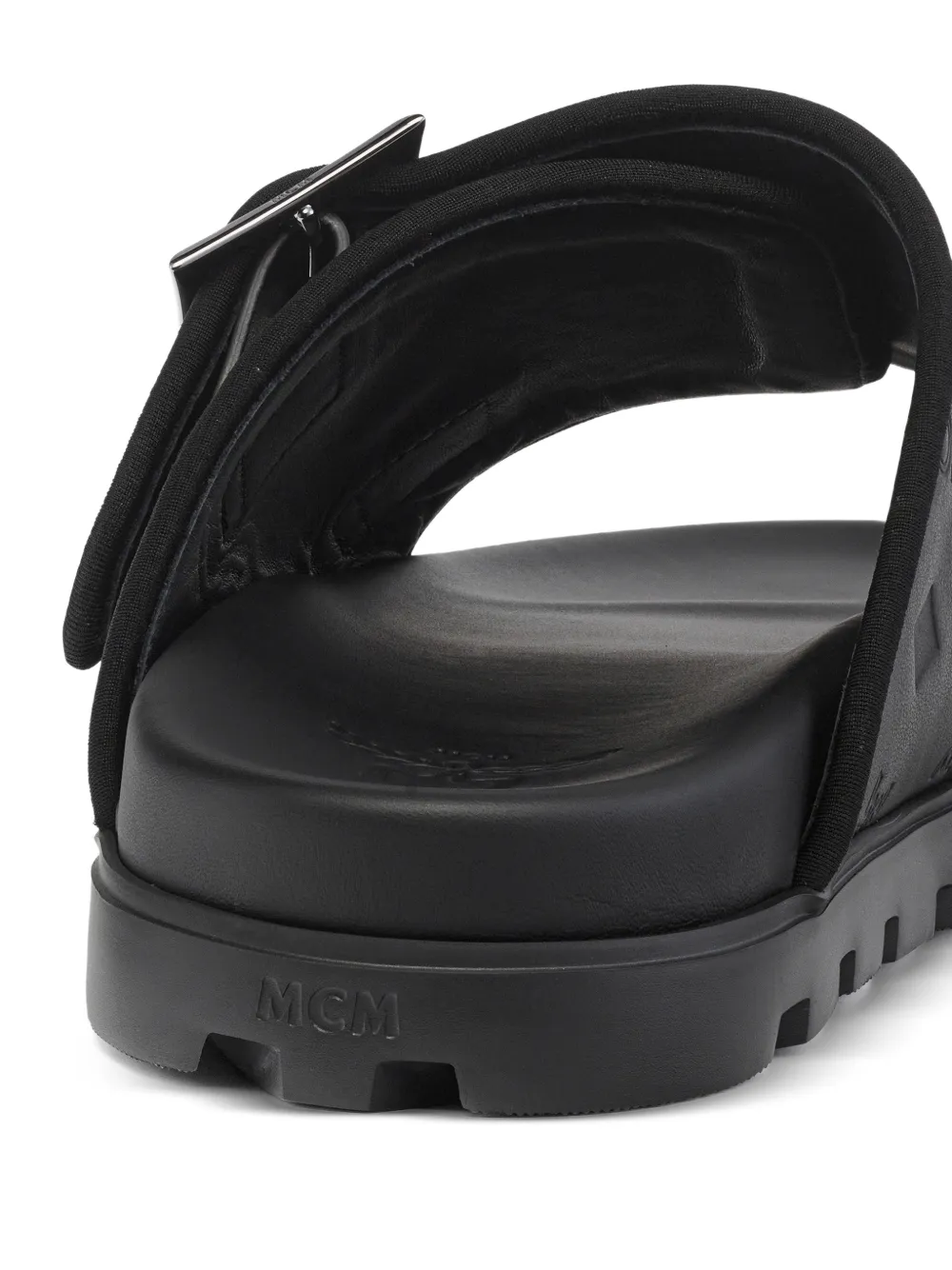 MCM Leren sandalen met monogram-reliëf Zwart