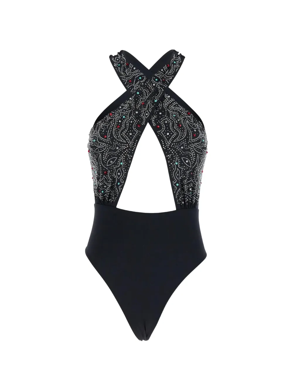 VENUJA rhinestone-embellished crossover swimsuit - Nero