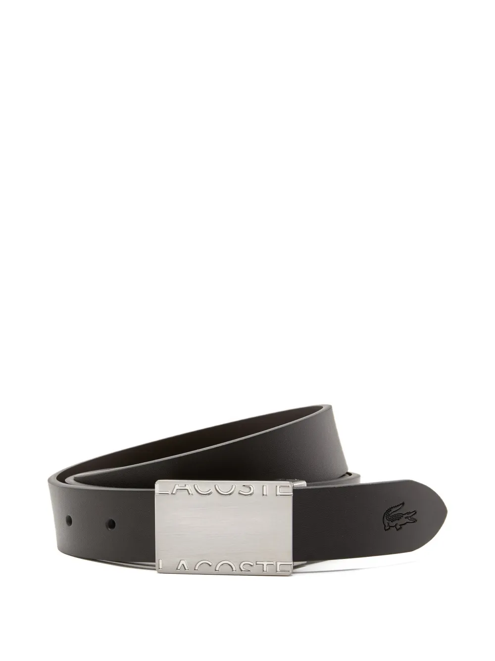 Lacoste Buckle-logo Leather Belt In Black