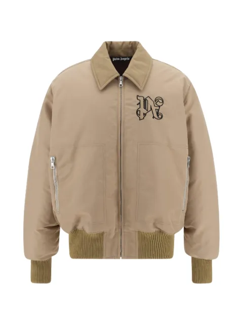 Palm Angels logo-embroidered zip-up bomber jacket