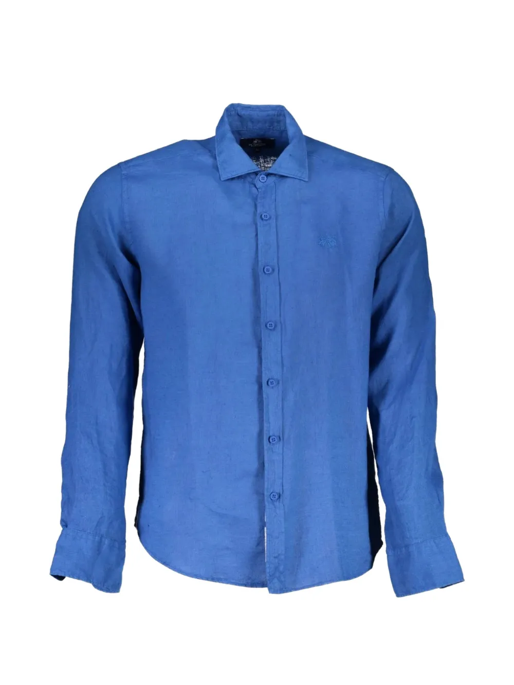 La Martina embroidered-logo linen shirt - Blu