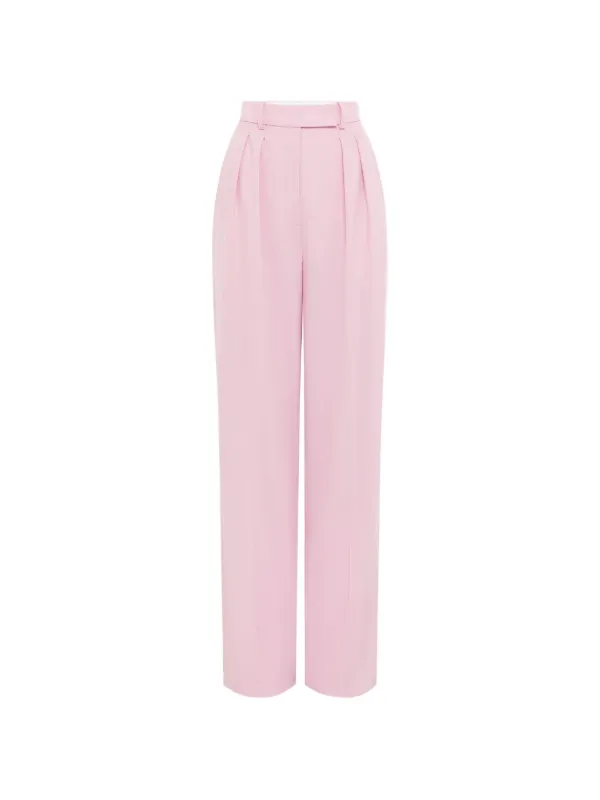 Alex Perry Pleated Wool Trousers in Pink