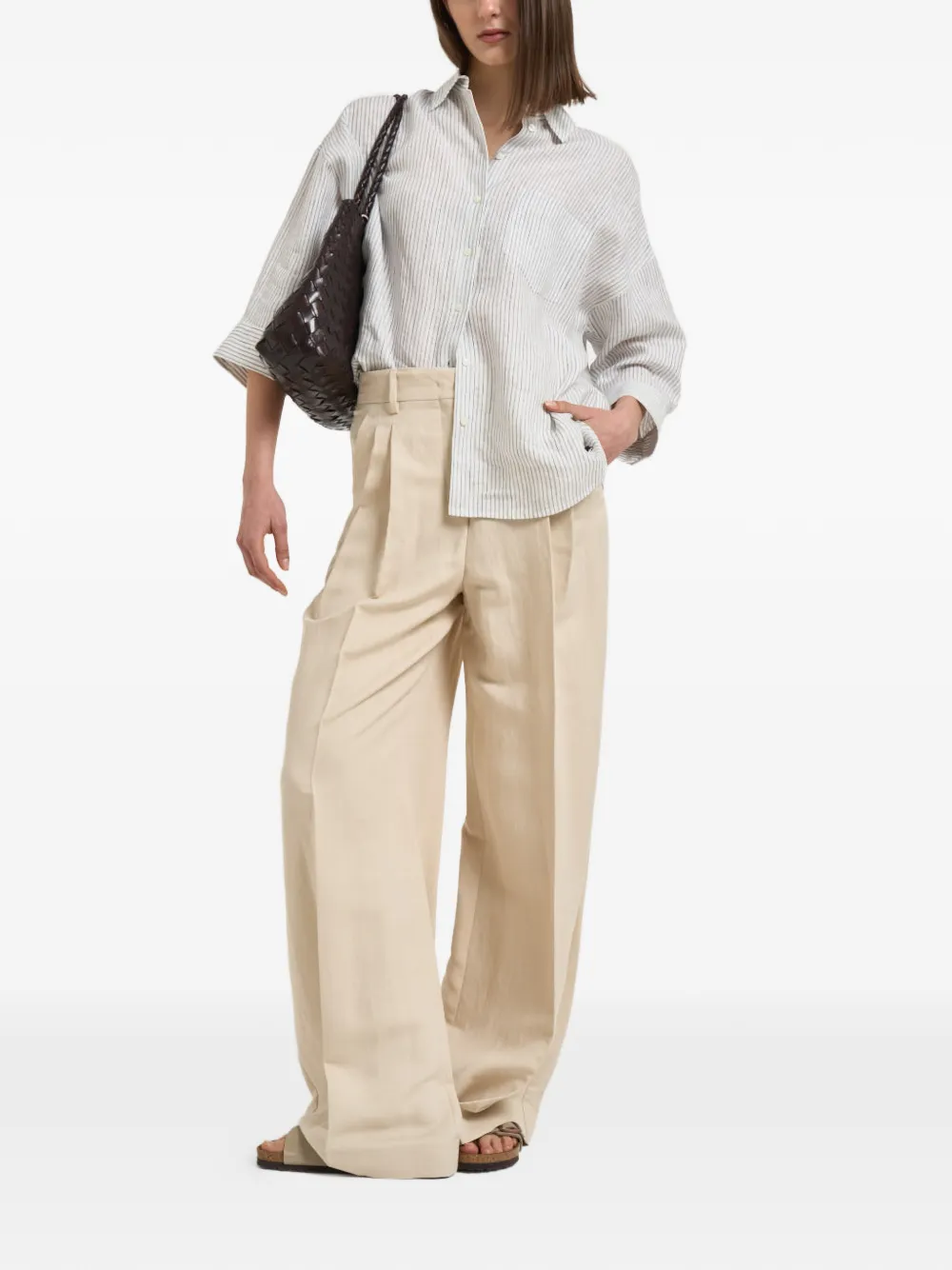 Weekend Max Mara Plooibroek met wijde pijpen Beige