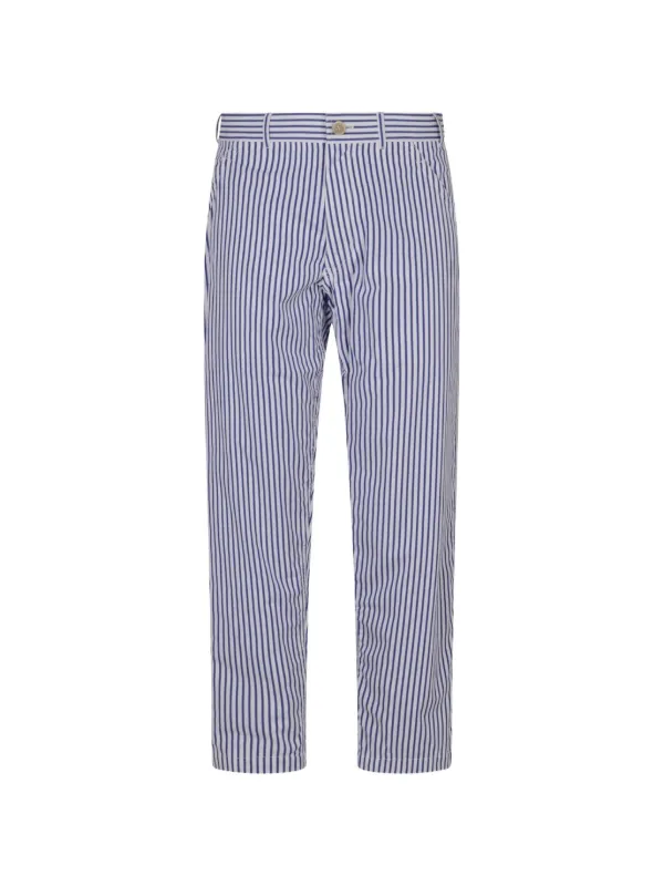 Comme des Garçons Striped Cotton Trousers in Blue