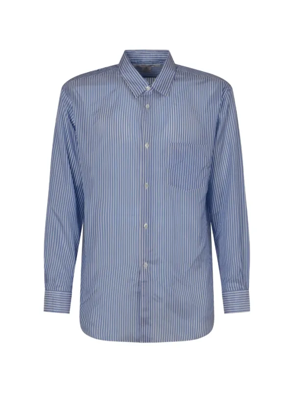 Comme des Garçons Vertical-stripe Chest-pocket Shirt in Blue