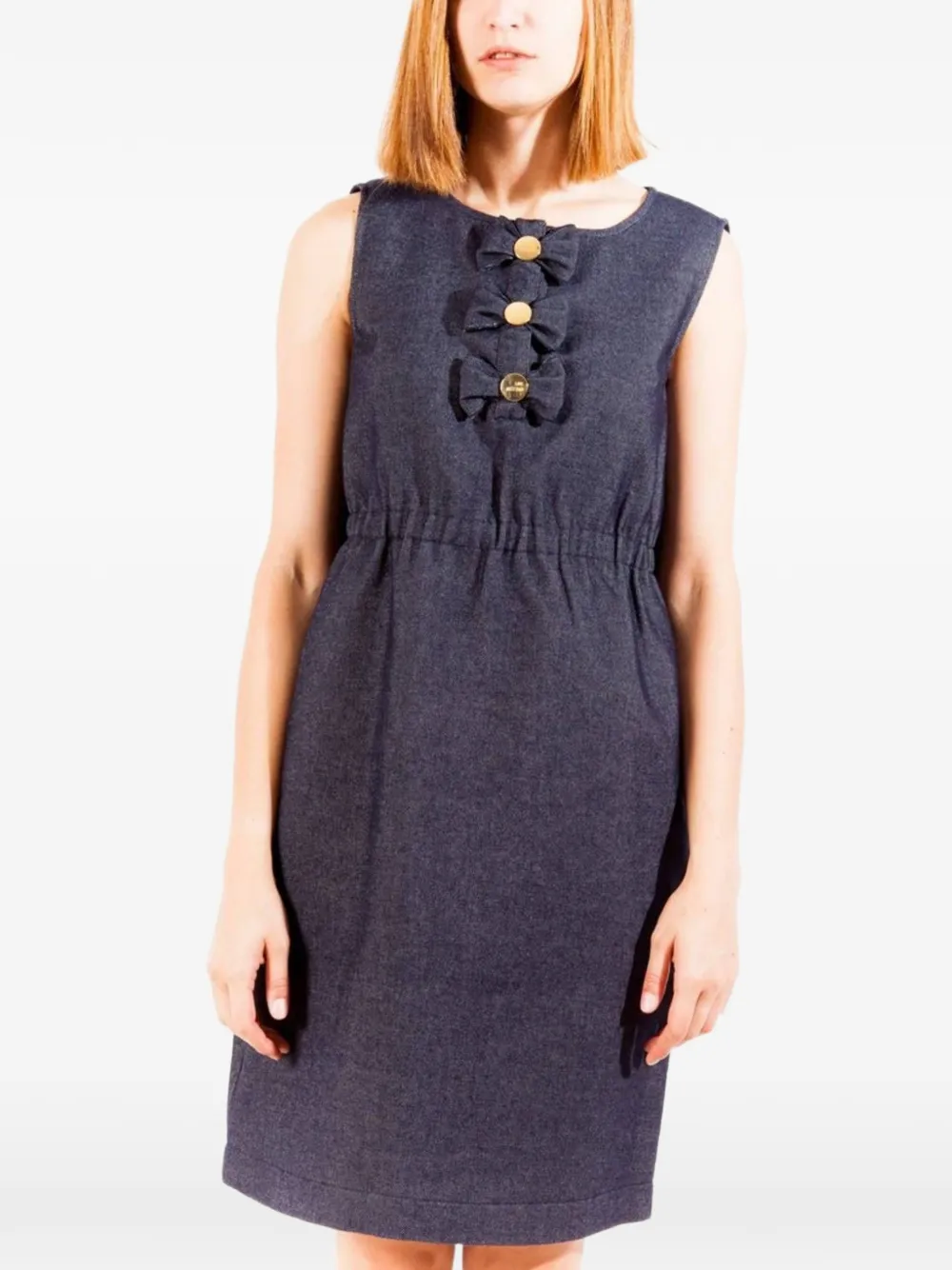 Love Moschino bow-embellished denim mini dress - Blu