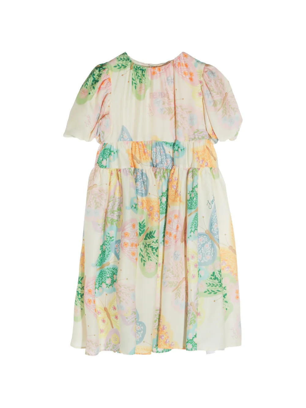 Fendi Kids butterfly-print puff-sleeve dress - Toni neutri
