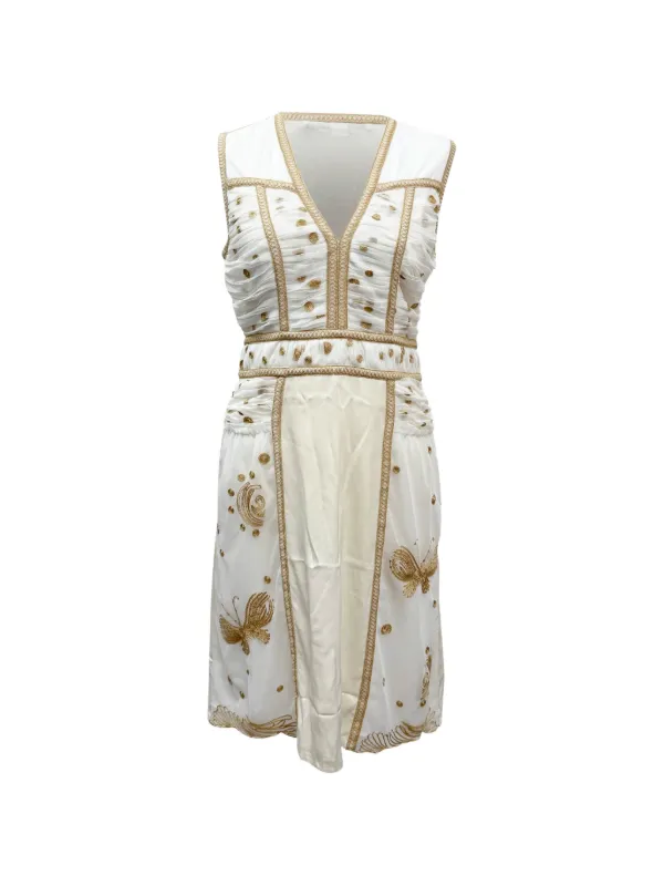 Diane Von Furstenberg Vintage Embroidered V-neck Shift Dress | White