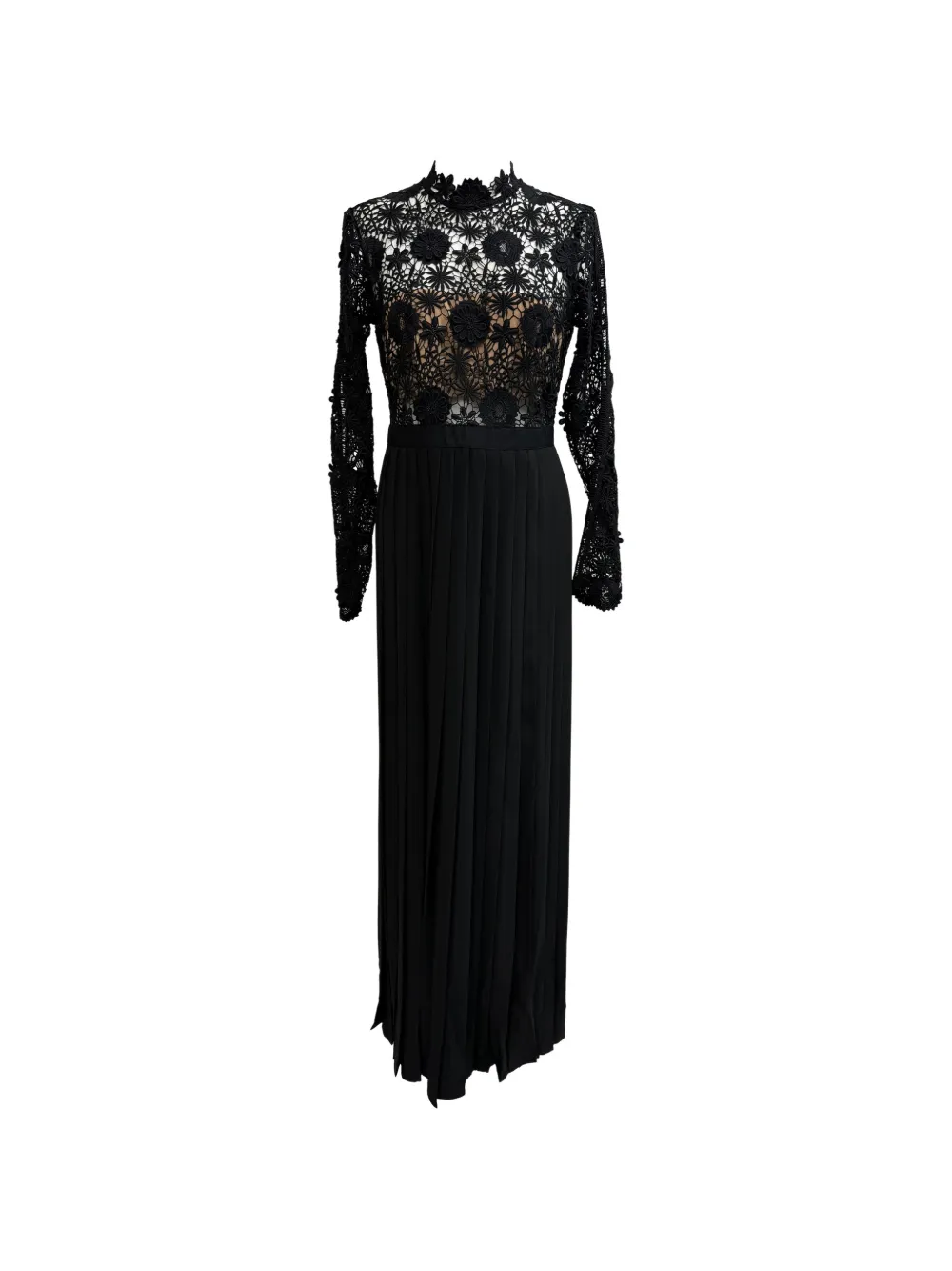 Self-Portrait Mia lace-accent pleated dress - Schwarz
