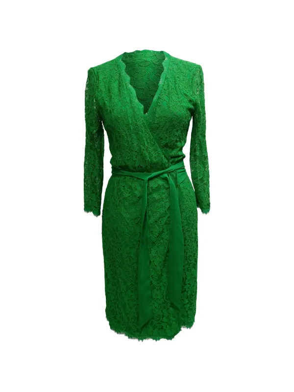 Diane Von Furstenberg Vintage Julianna Lace Wrap Dress | Green | FARFETCH MY