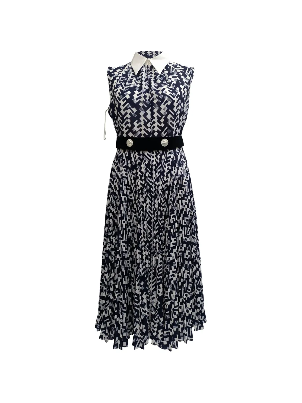 Prada Pre-Owned belted geometric-print dress - Blu