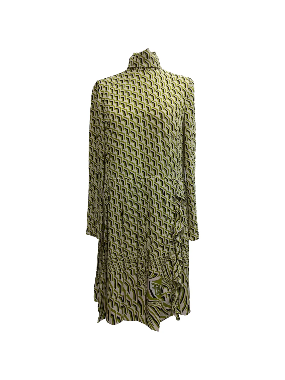 Prada Pre-Owned Pleated geometric-print dress - Neutrals