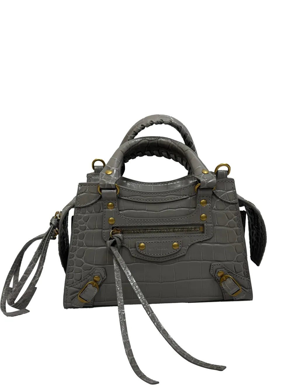 Balenciaga Pre-Owned Mini Neo Classic City croc-embossed handbag - Grigio