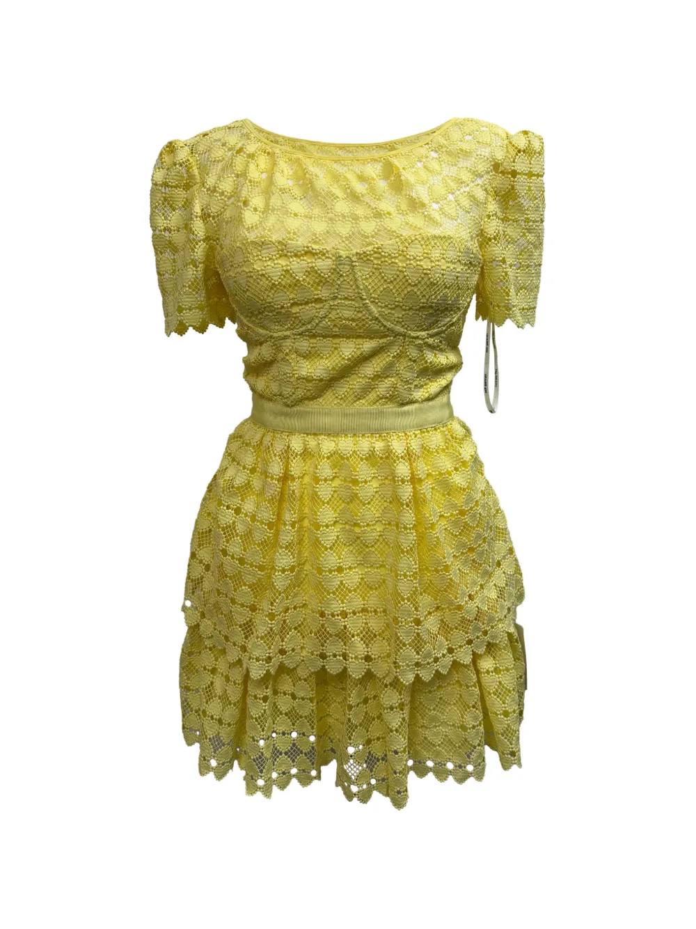 Self-Portrait Heart-Lace tiered dress - Giallo