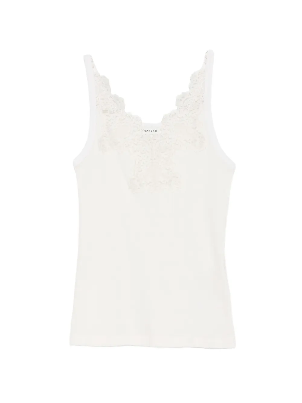 SANDRO lace-trim ribbed-knit top - Toni neutri