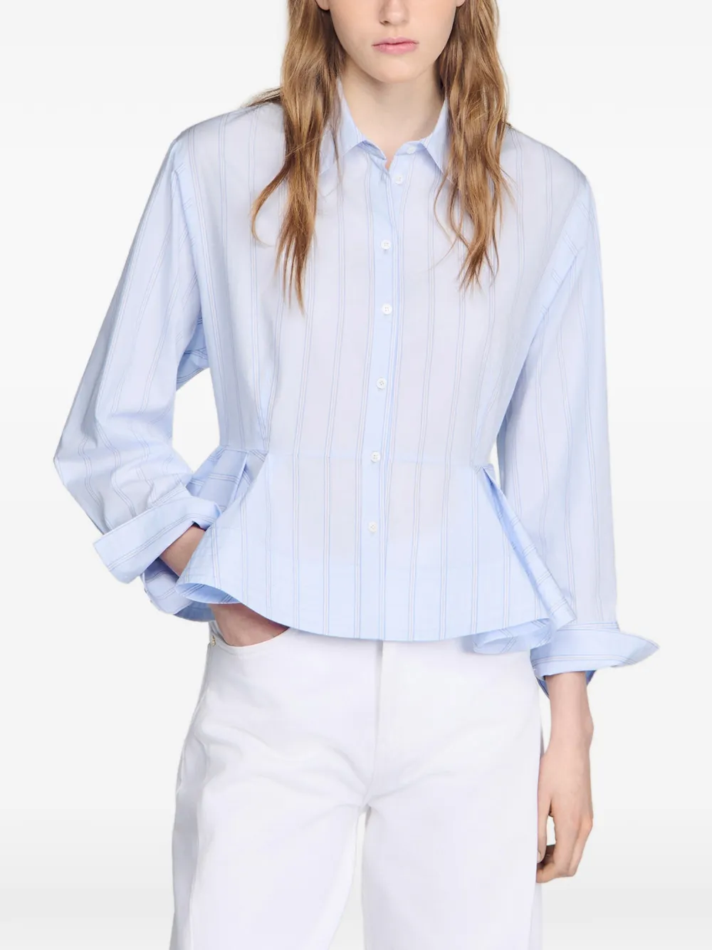 SANDRO Gestreept peplum blouse Blauw