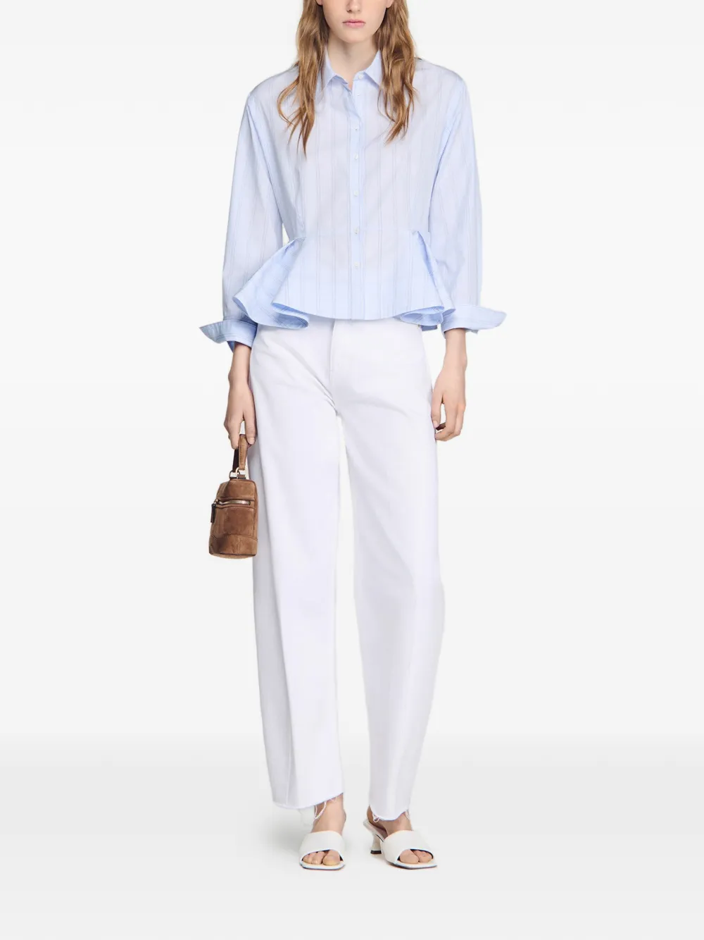 SANDRO Gestreept peplum blouse Blauw