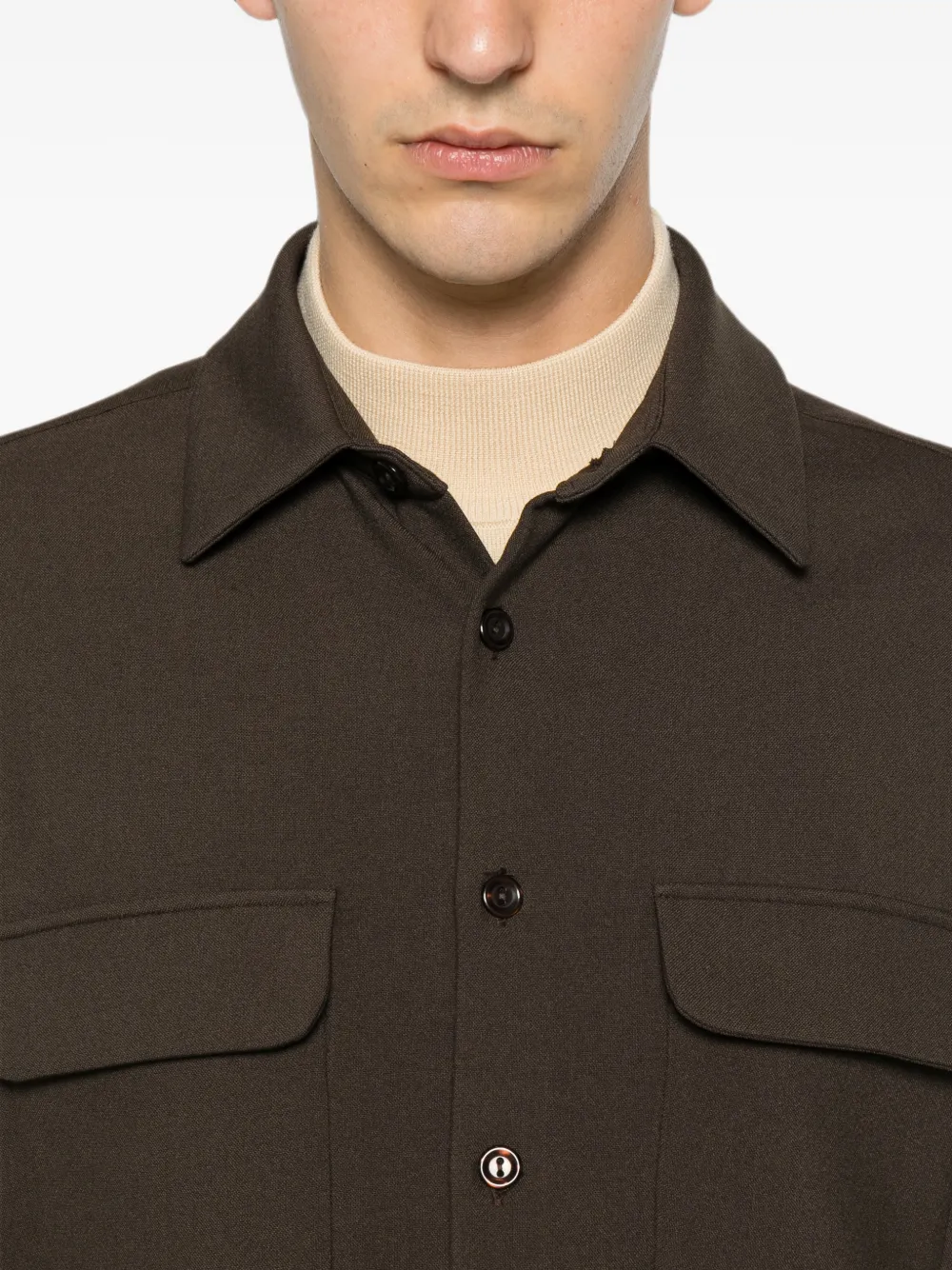 SANDRO Button-up overhemd met klepzak Bruin