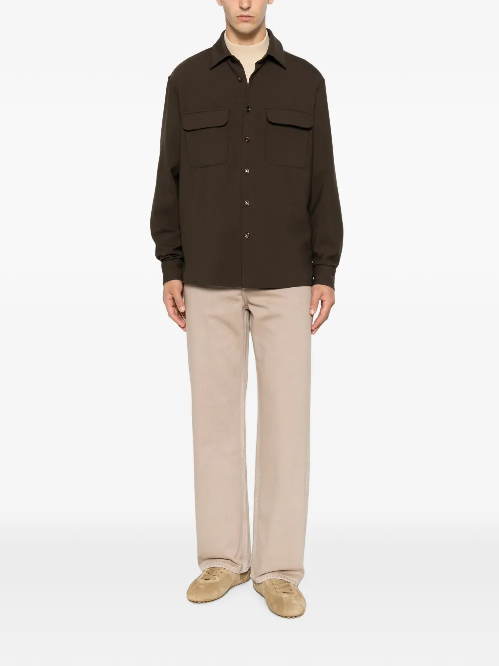 SANDRO Button-up overhemd met klepzak Bruin