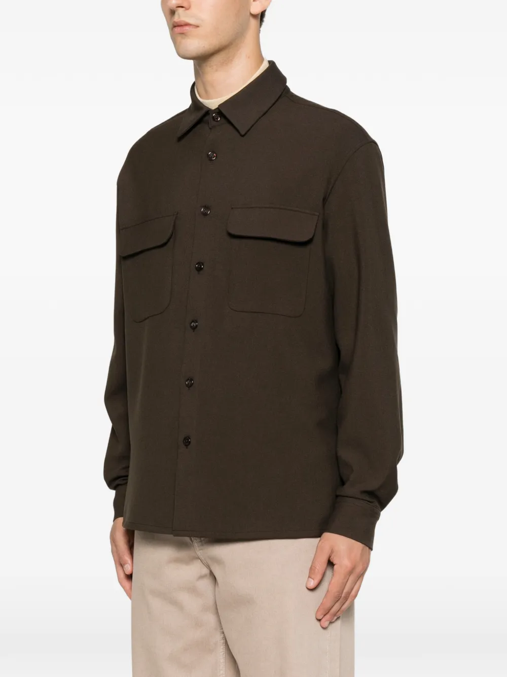 SANDRO Button-up overhemd met klepzak Bruin