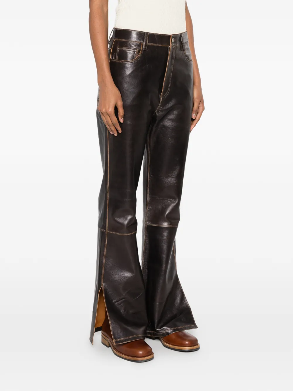 SANDRO Leren broek met split Bruin