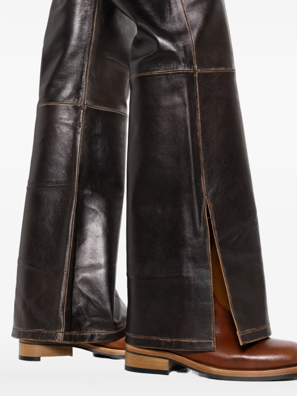 SANDRO Leren broek met split Bruin