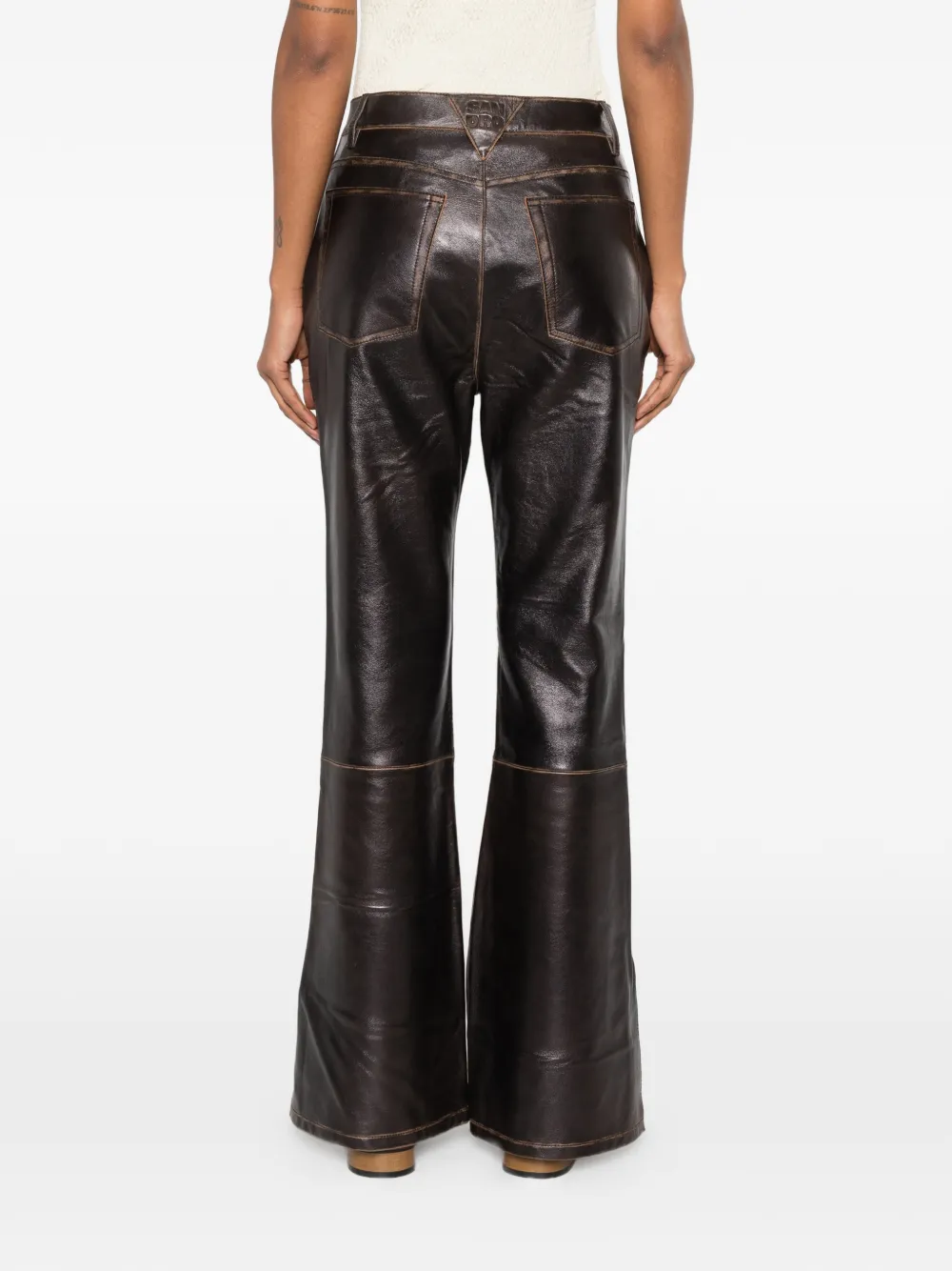 SANDRO Leren broek met split Bruin