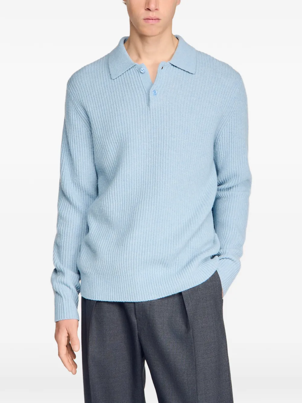 SANDRO Wollen poloshirt Blauw