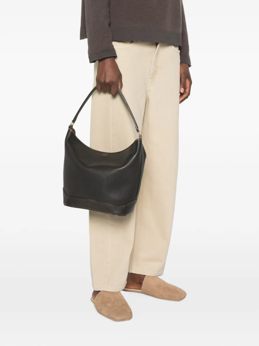 SANDRO Leren bucket-tas Bruin