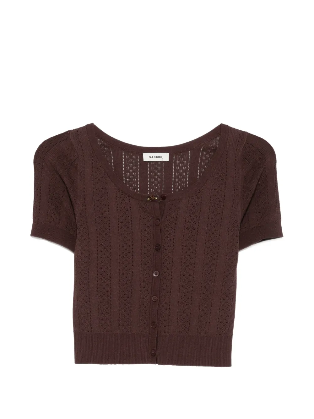 SANDRO pointelle-knit bow-detail cardigan - Brown