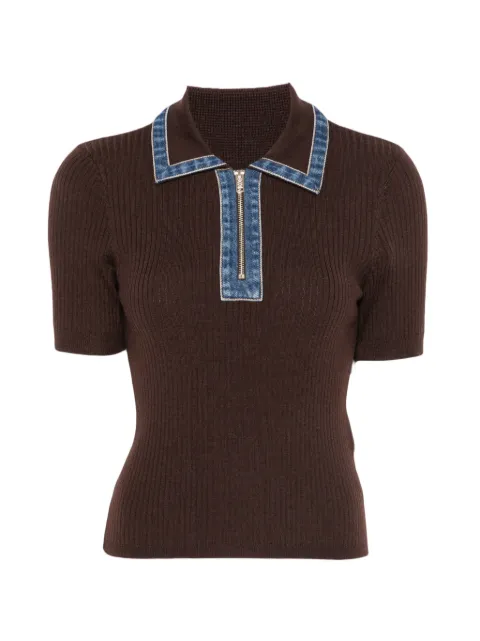 SANDRO ribbed-knit polo top