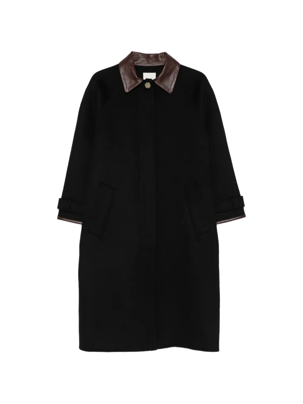 SANDRO leather-trim wool coat