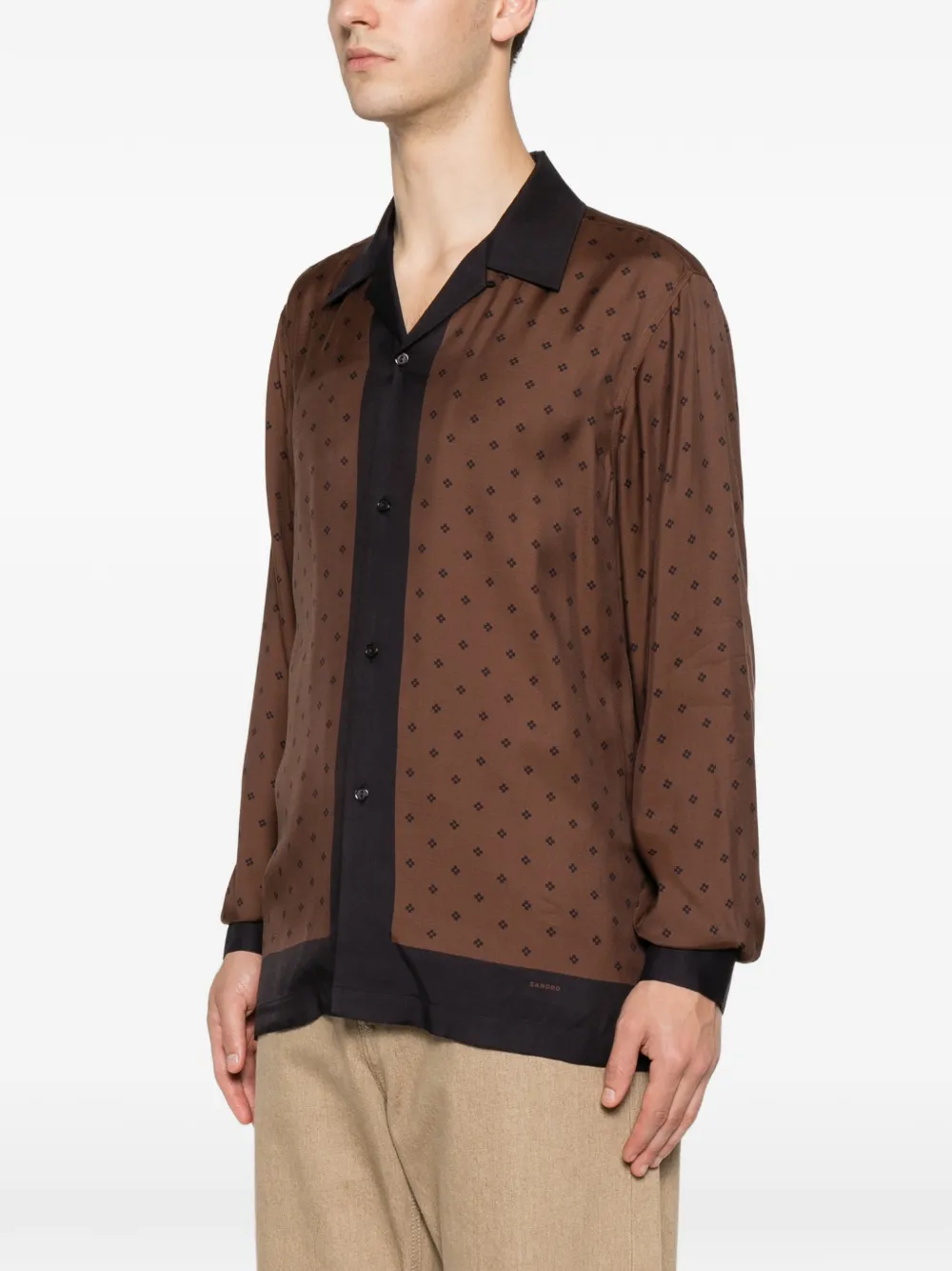 SANDRO Overhemd met monogram-print en haaienkraag Bruin