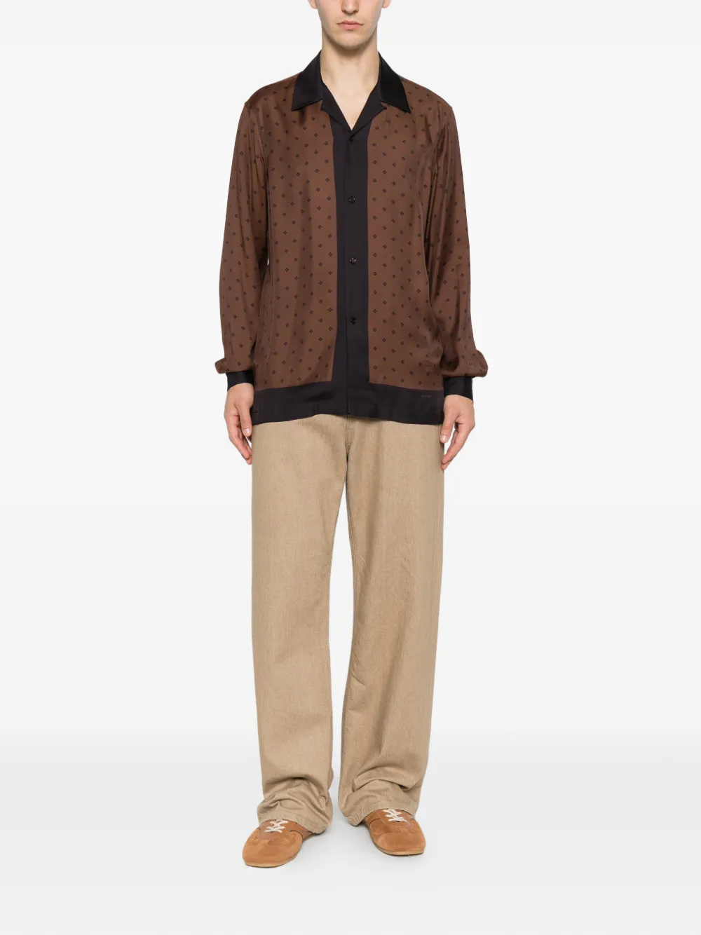 SANDRO Overhemd met monogram-print en haaienkraag Bruin