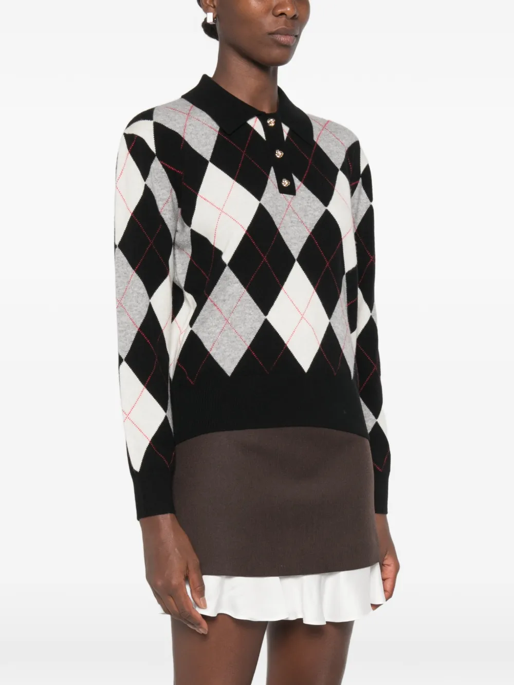 SANDRO Zefira wollen poloshirt met argyle-patroon Zwart