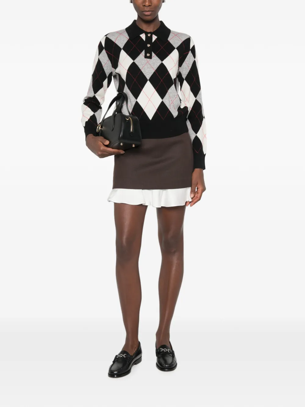 SANDRO Zefira wollen poloshirt met argyle-patroon Zwart