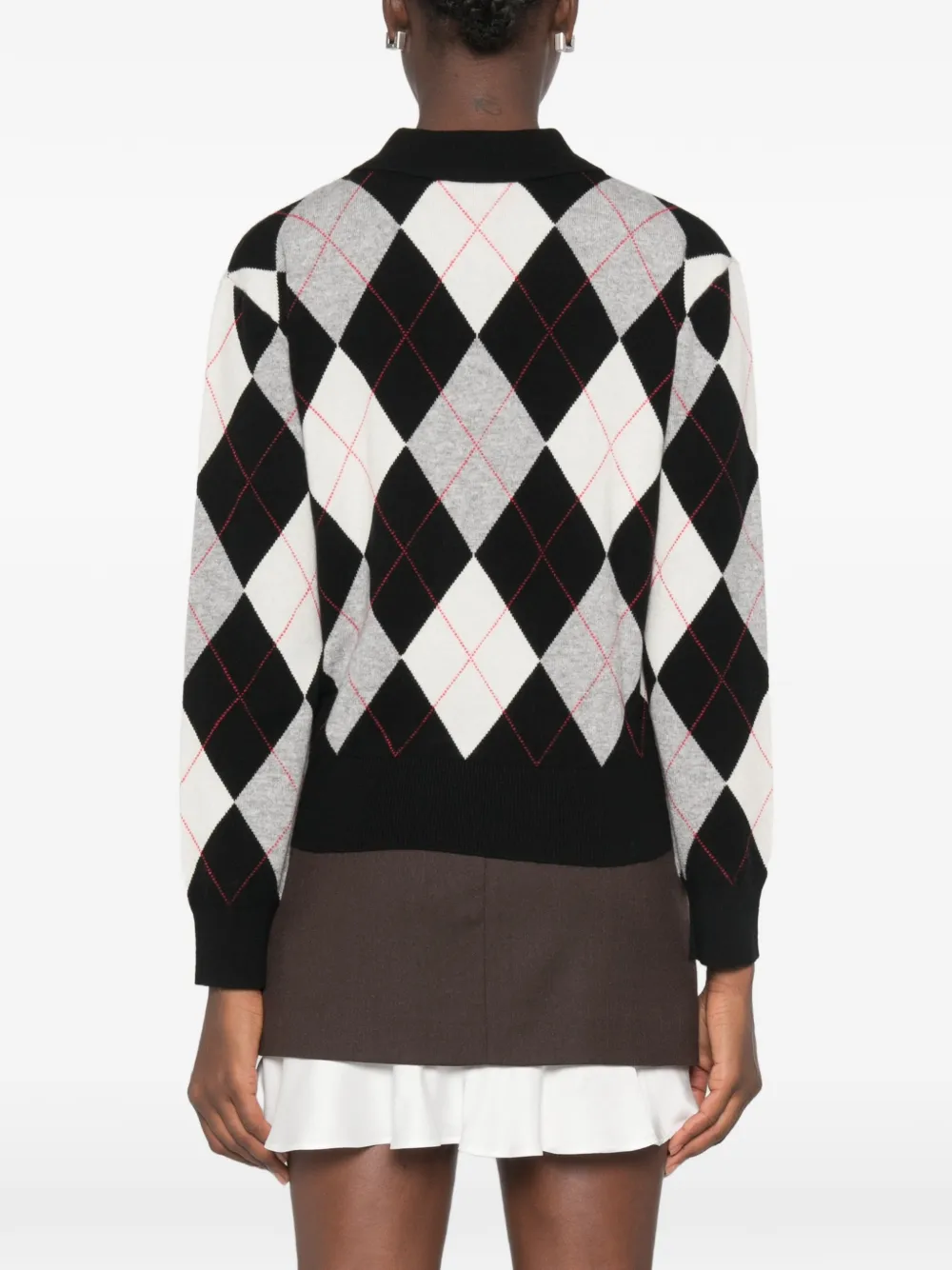 SANDRO Zefira wollen poloshirt met argyle-patroon Zwart
