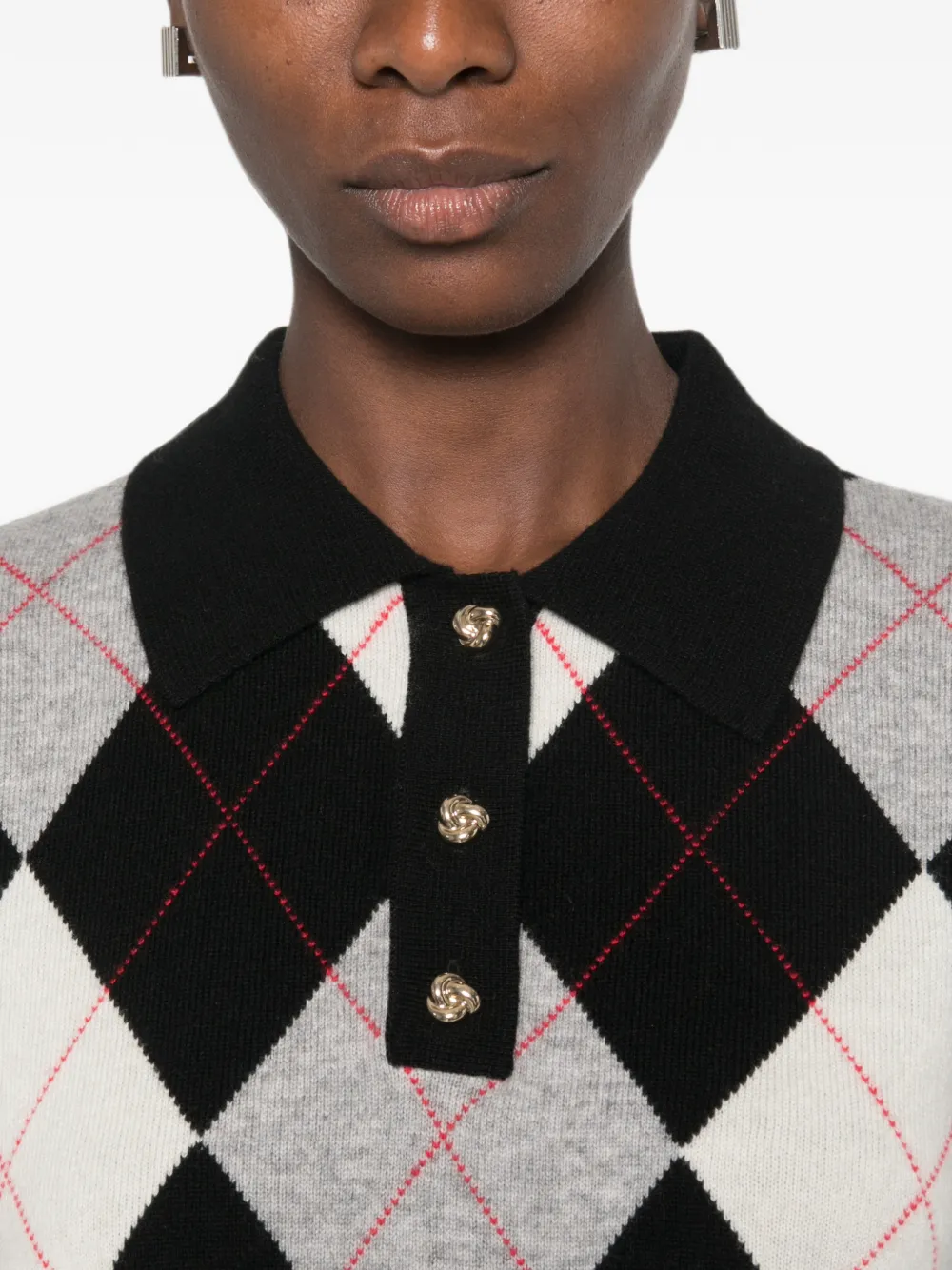 SANDRO Zefira wollen poloshirt met argyle-patroon Zwart