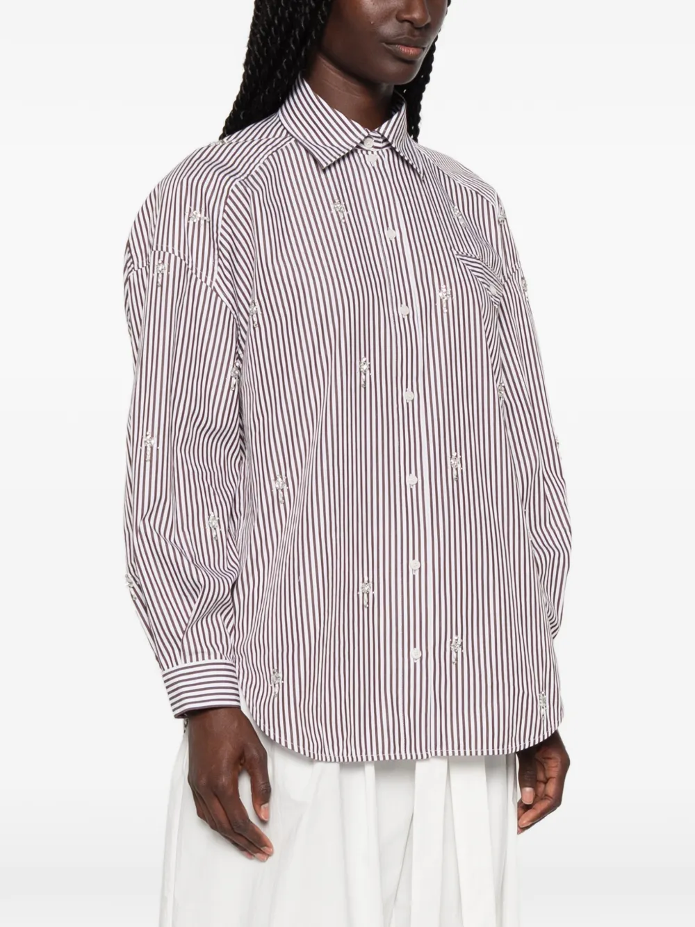 SANDRO Oversized blouse met stras en strepen Bruin