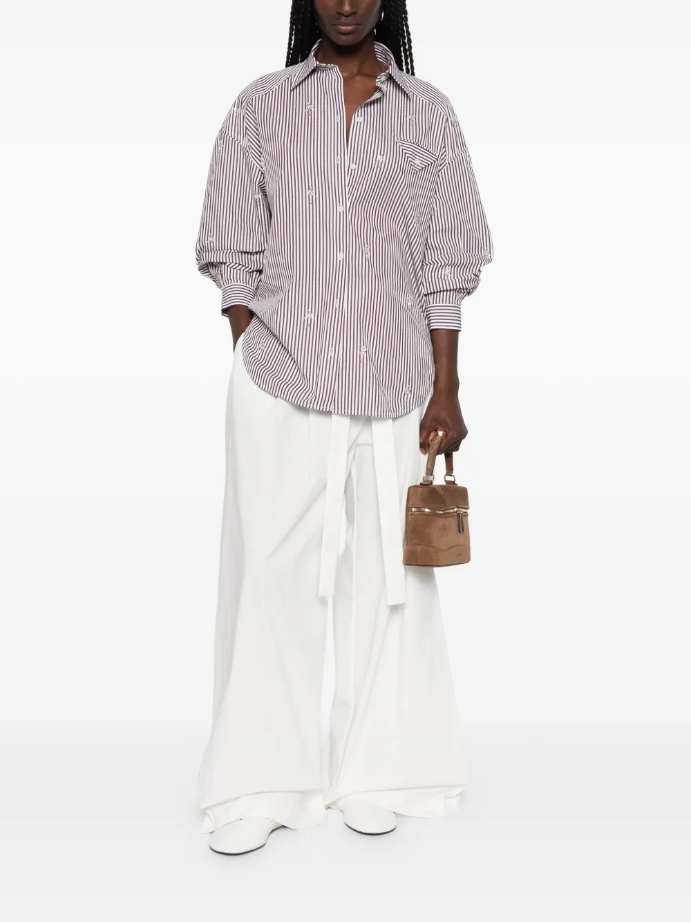 SANDRO Oversized blouse met stras en strepen Bruin