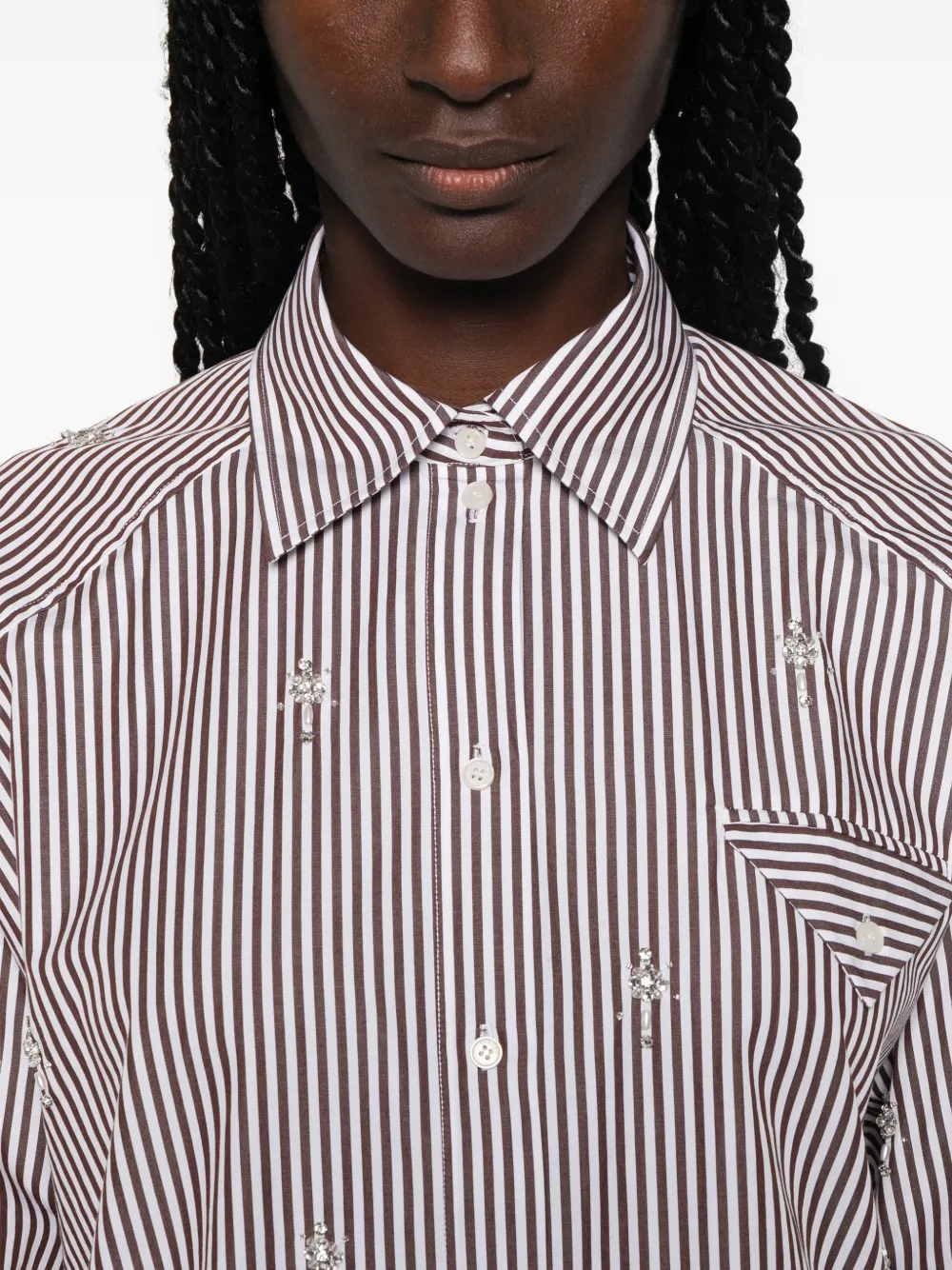 SANDRO Oversized blouse met stras en strepen Bruin
