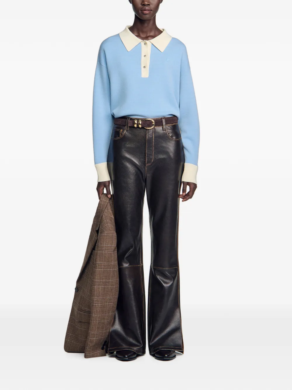 SANDRO Polotop met polokraag en knopen Blauw