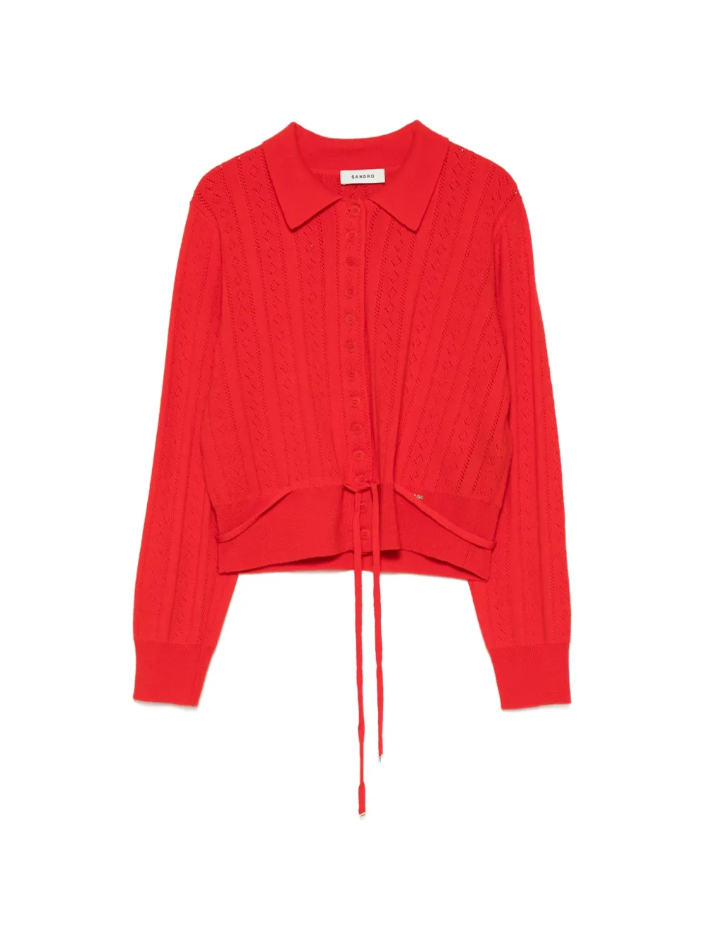 SANDRO Lotus pointelle-knit tie-waist cardigan - Rosso