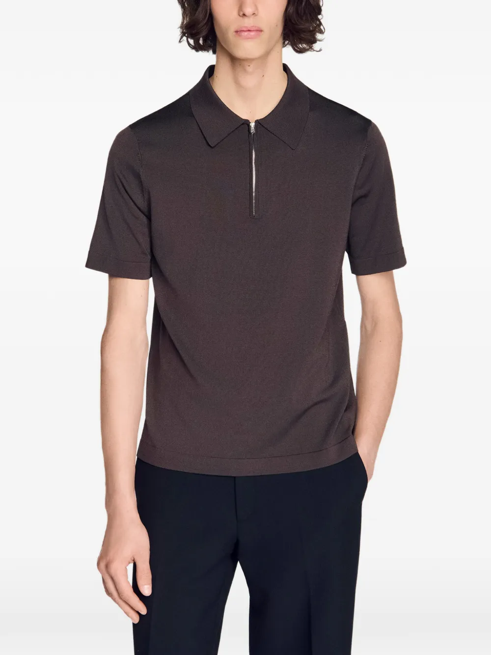 SANDRO Poloshirt met rits Bruin