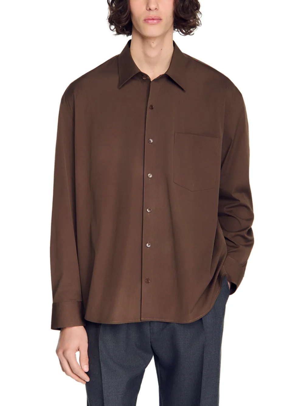 SANDRO blouse met borstzak Bruin
