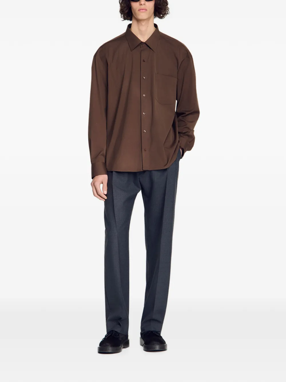 SANDRO blouse met borstzak Bruin