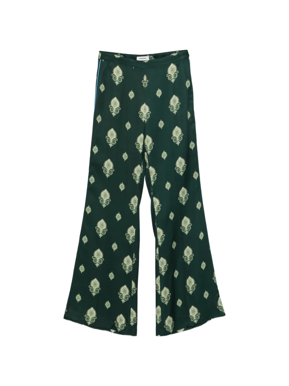 Sandro Paisley-print Piped Palazzo Pants In Green