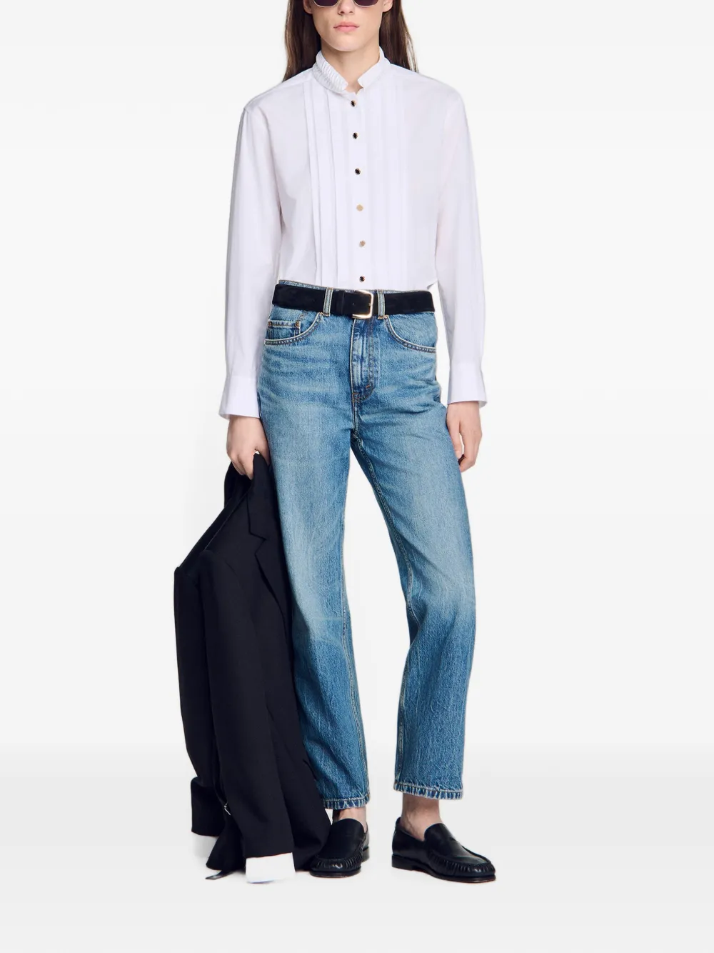 SANDRO Blouse met ruchekraag Wit