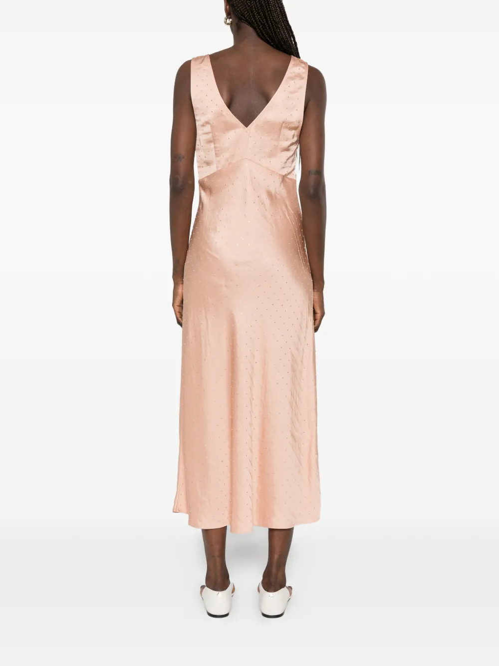 SANDRO Midi-jurk verfraaid met stras en kant Beige